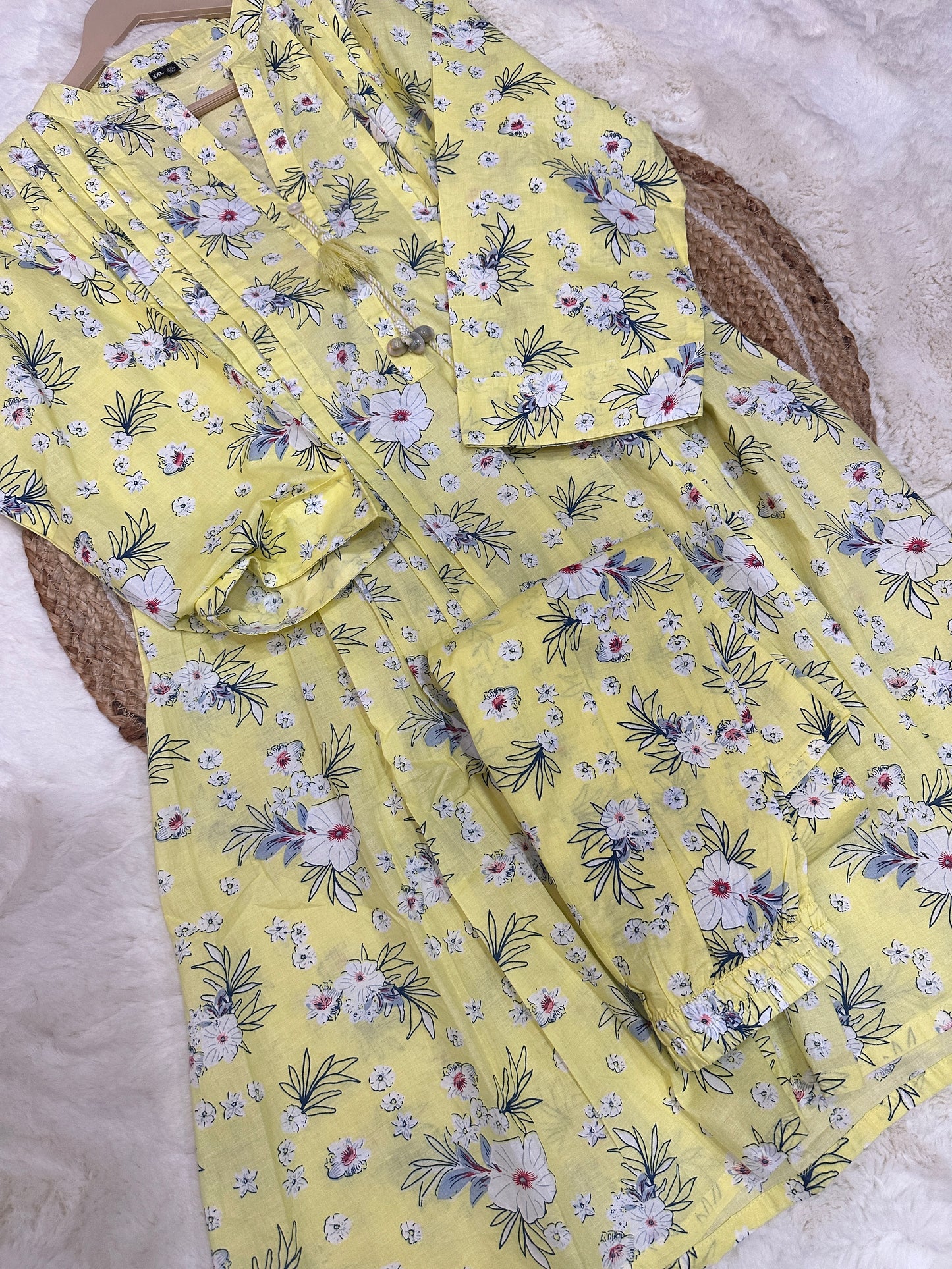 Yellow floral kurta pant set