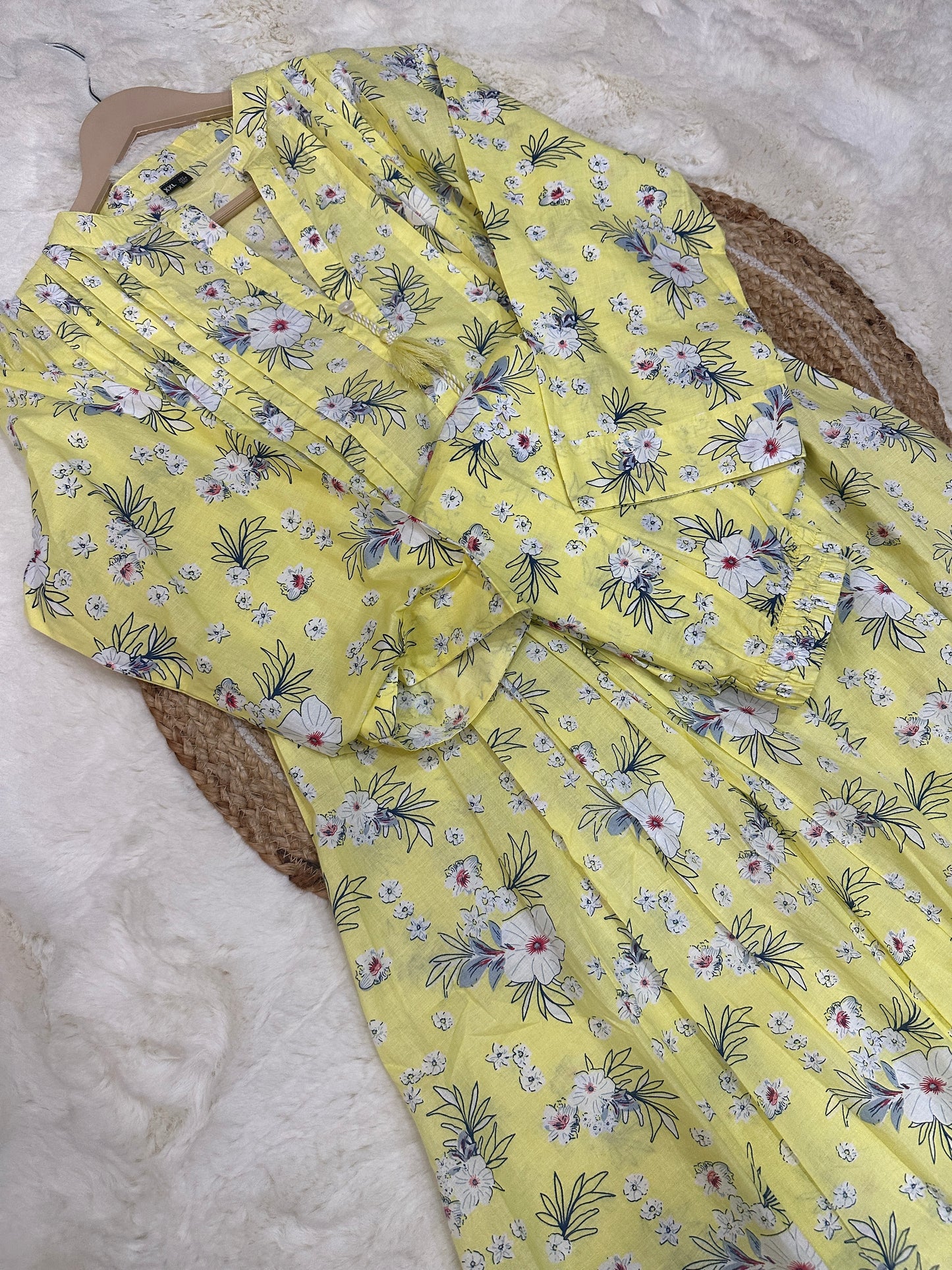 Yellow floral kurta pant set