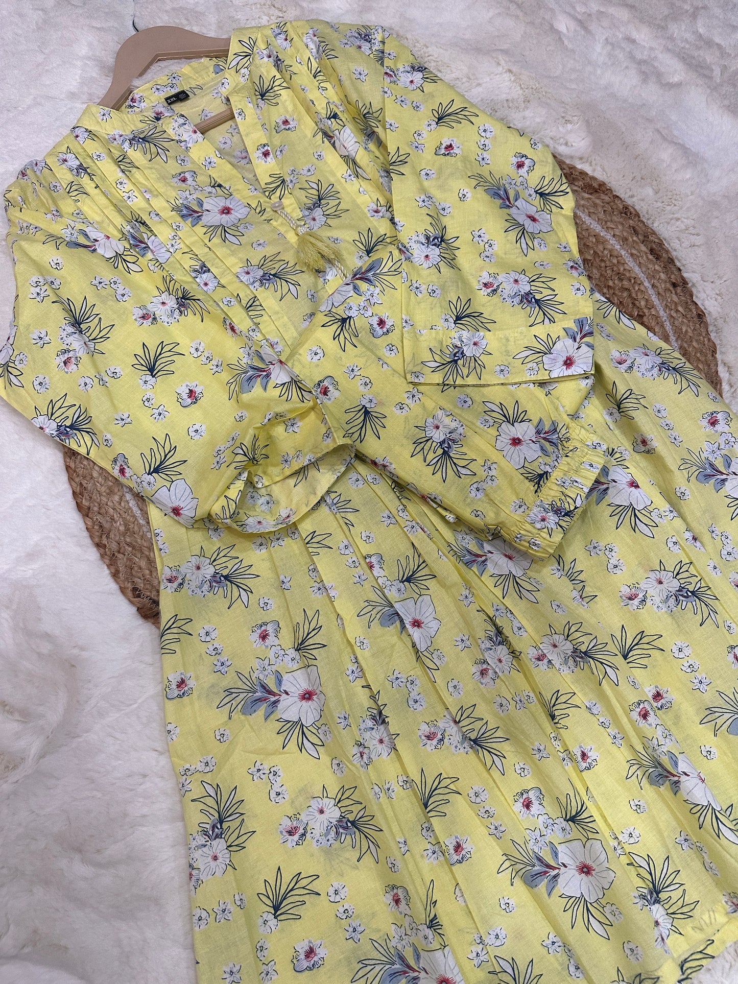 Yellow floral kurta pant set