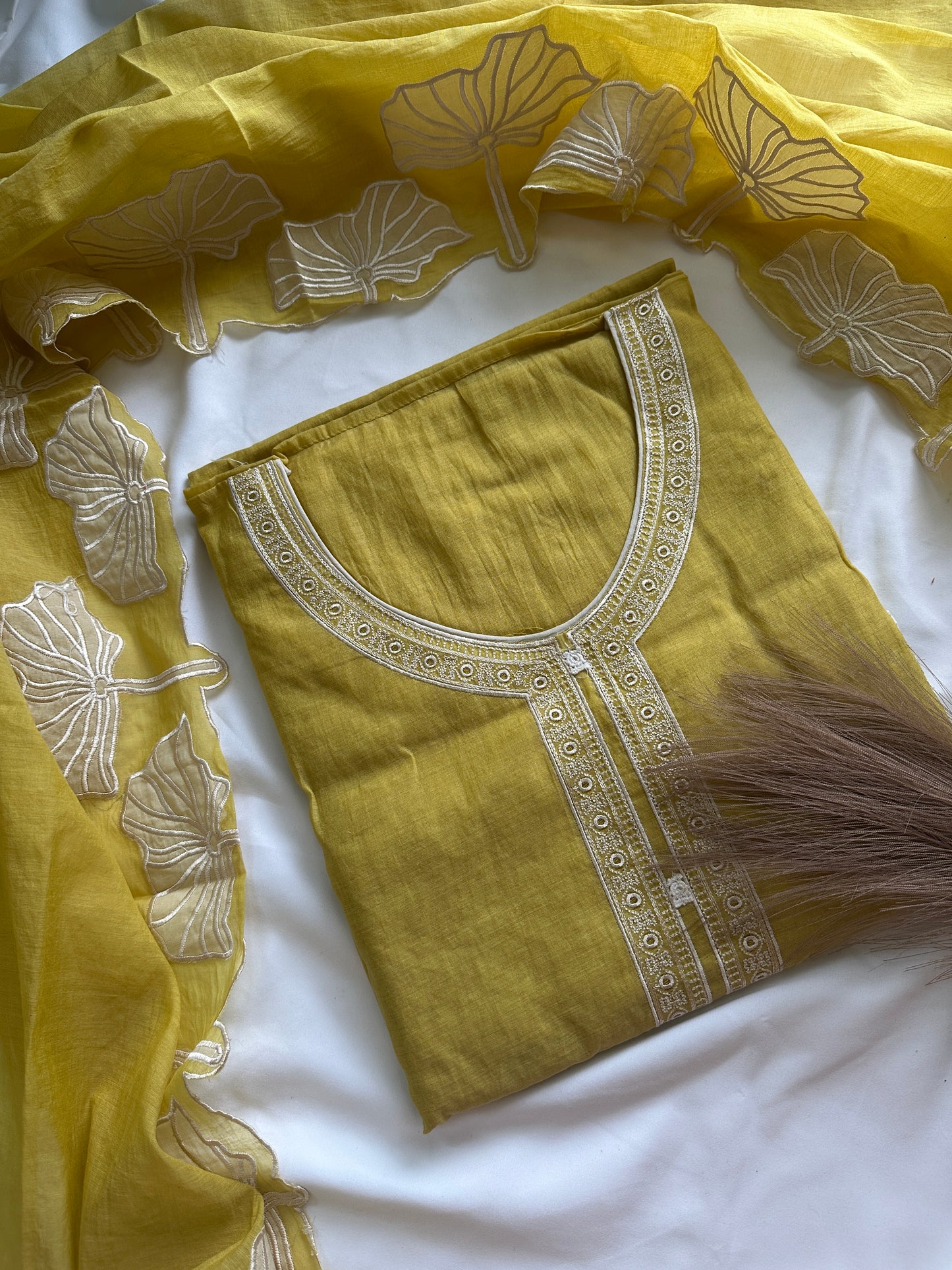 Light yellow mul cotton designer suit set