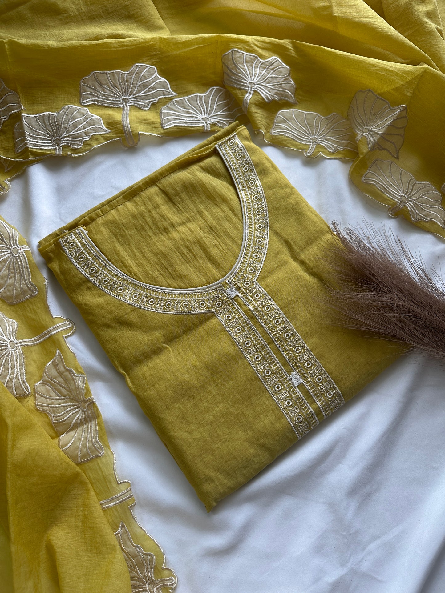 Light yellow mul cotton designer suit set