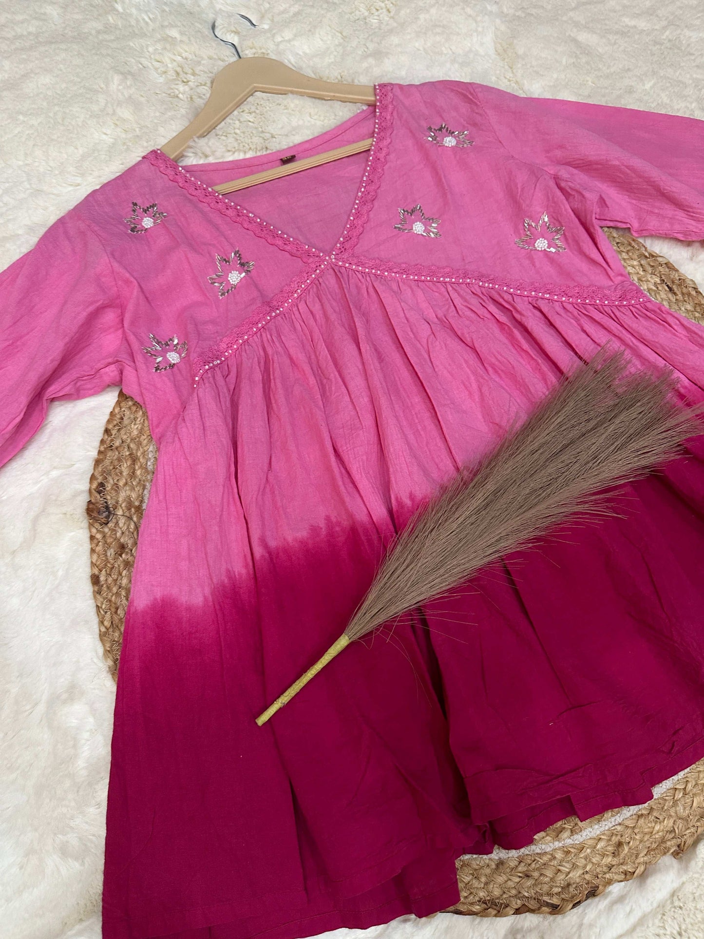 Pink tie and die kurti