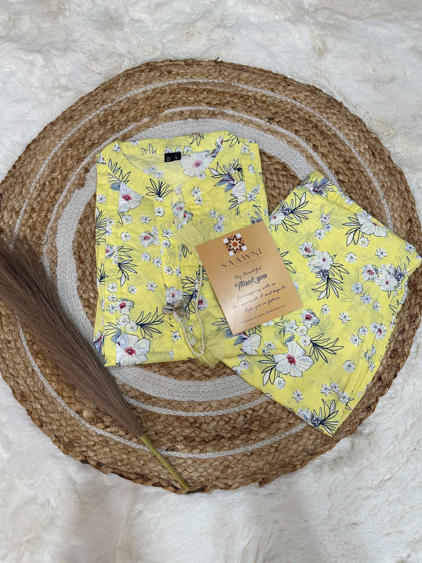 Yellow floral kurta pant set