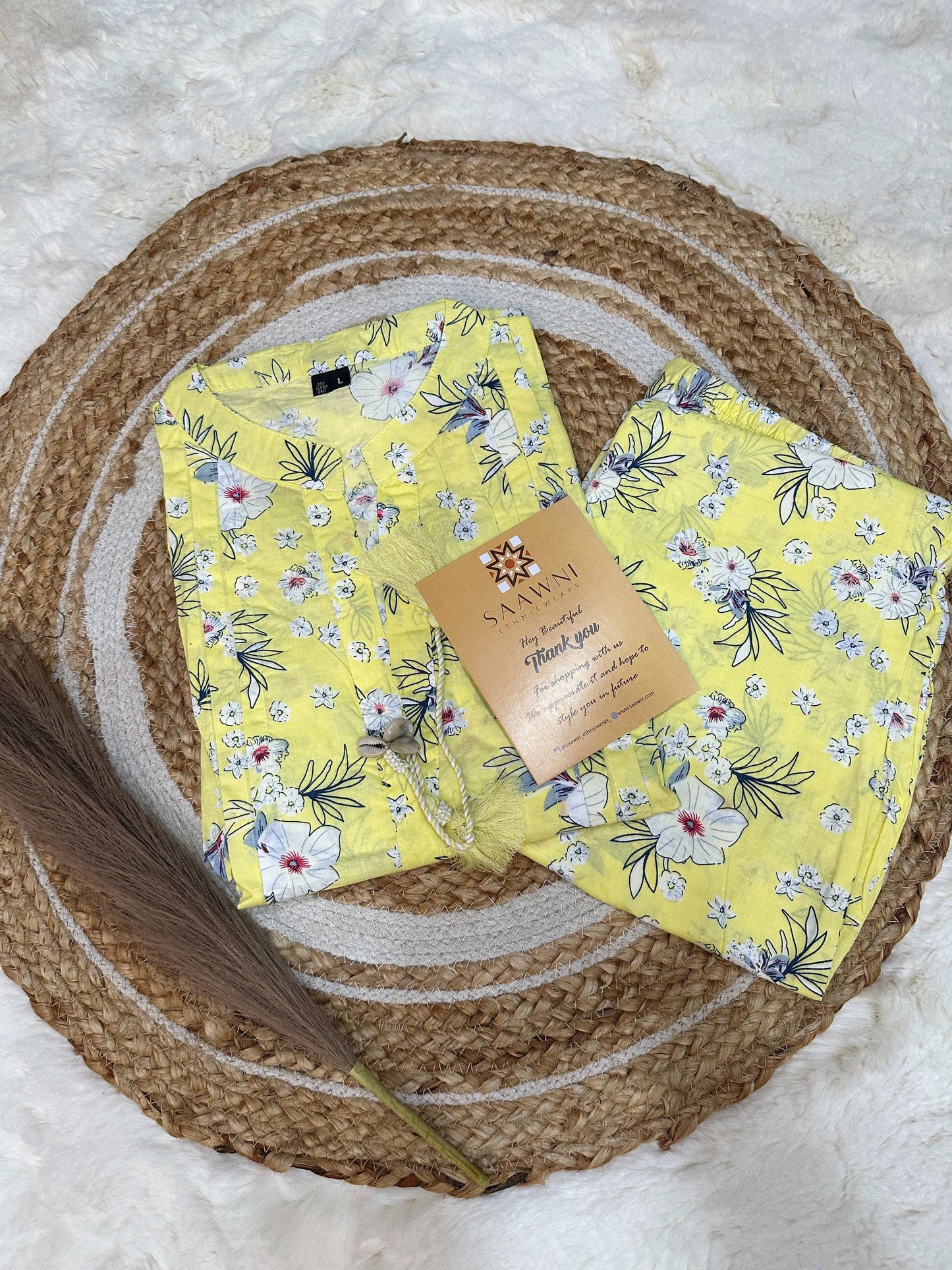 Yellow floral kurta pant set