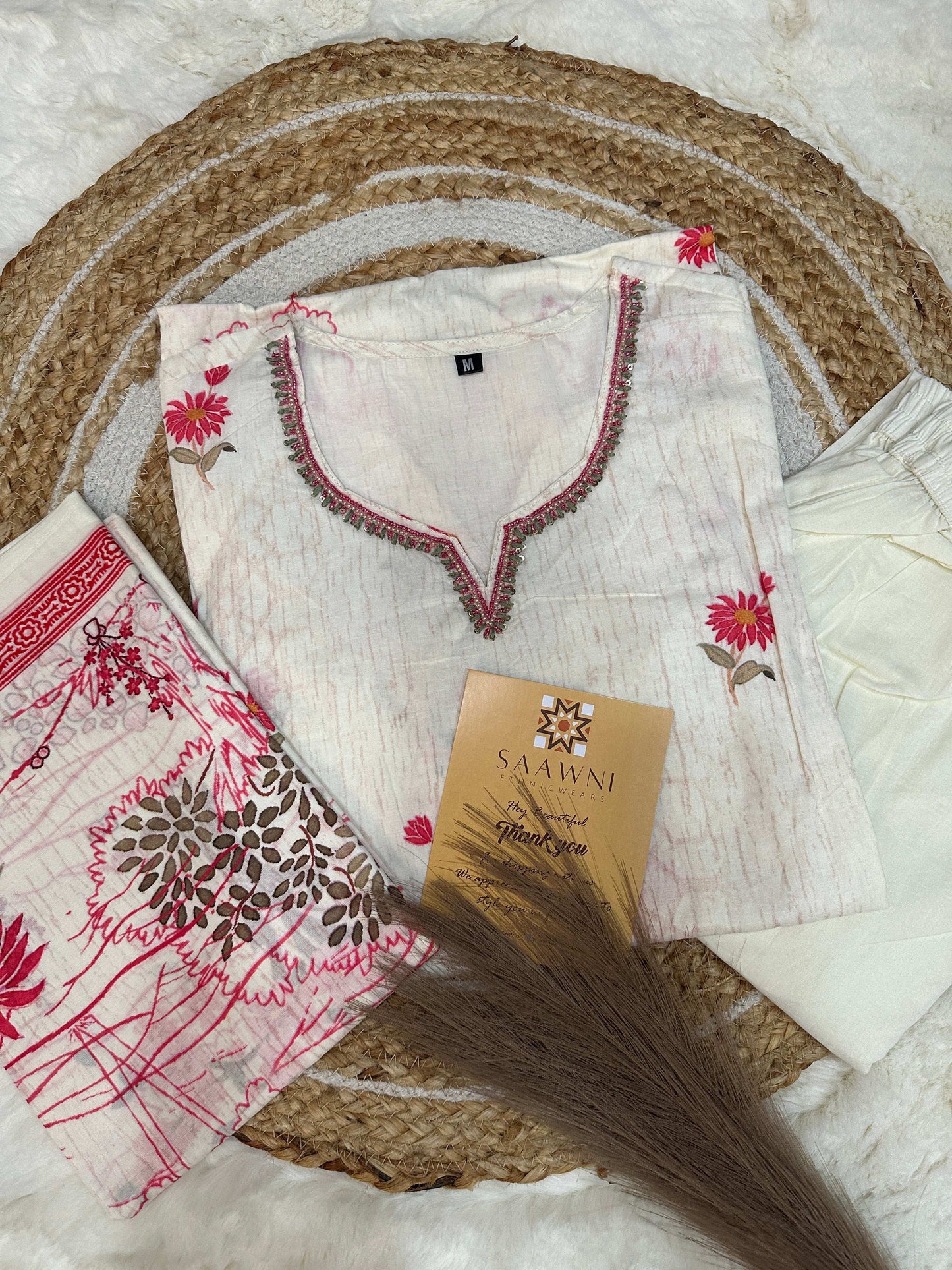 Off white printed kurta pant with dupatta