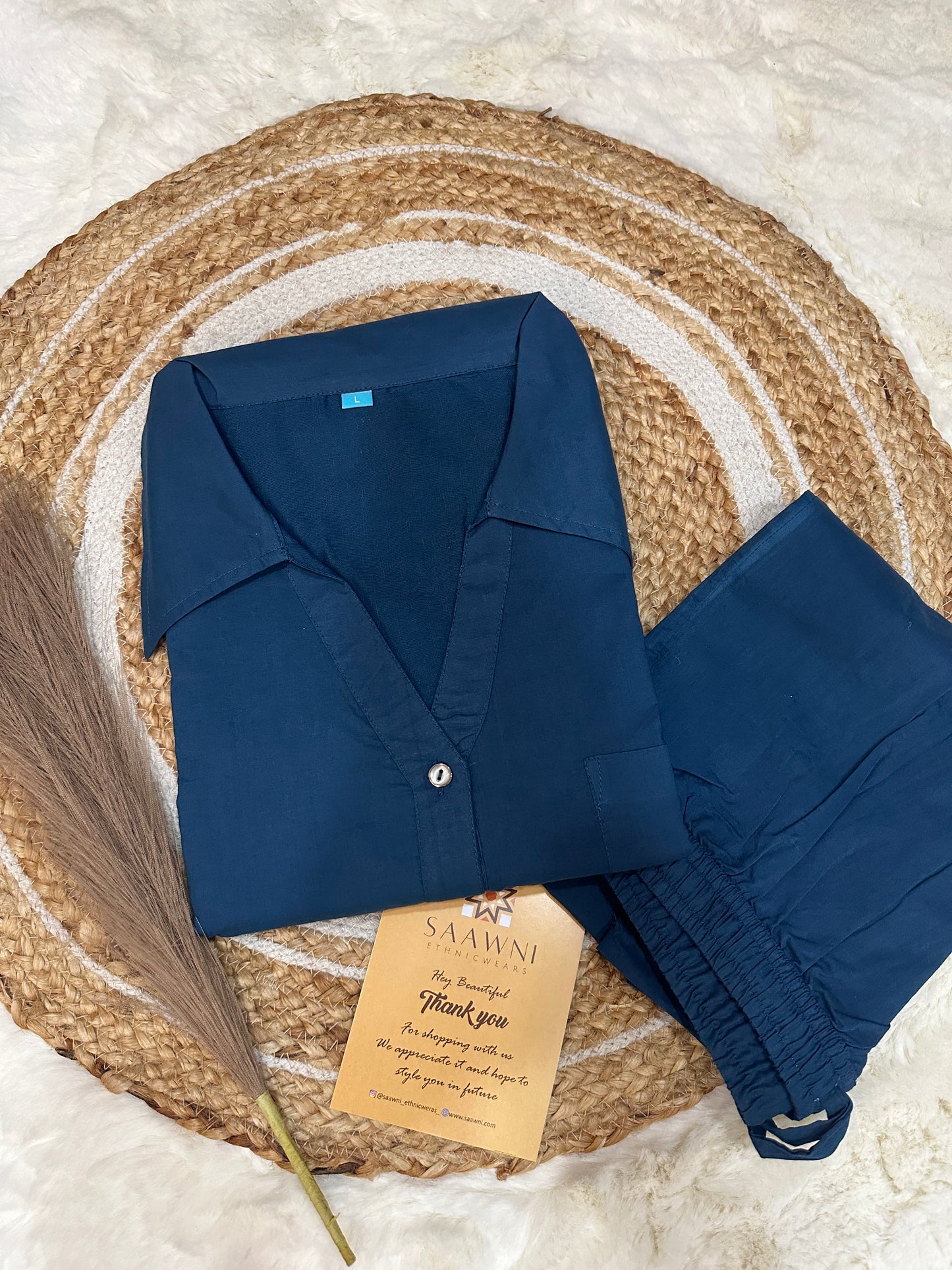 Blue collared kurta with pant