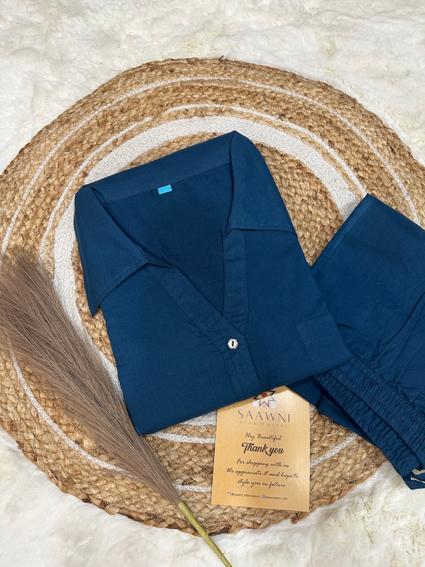 Blue collared kurta with pant