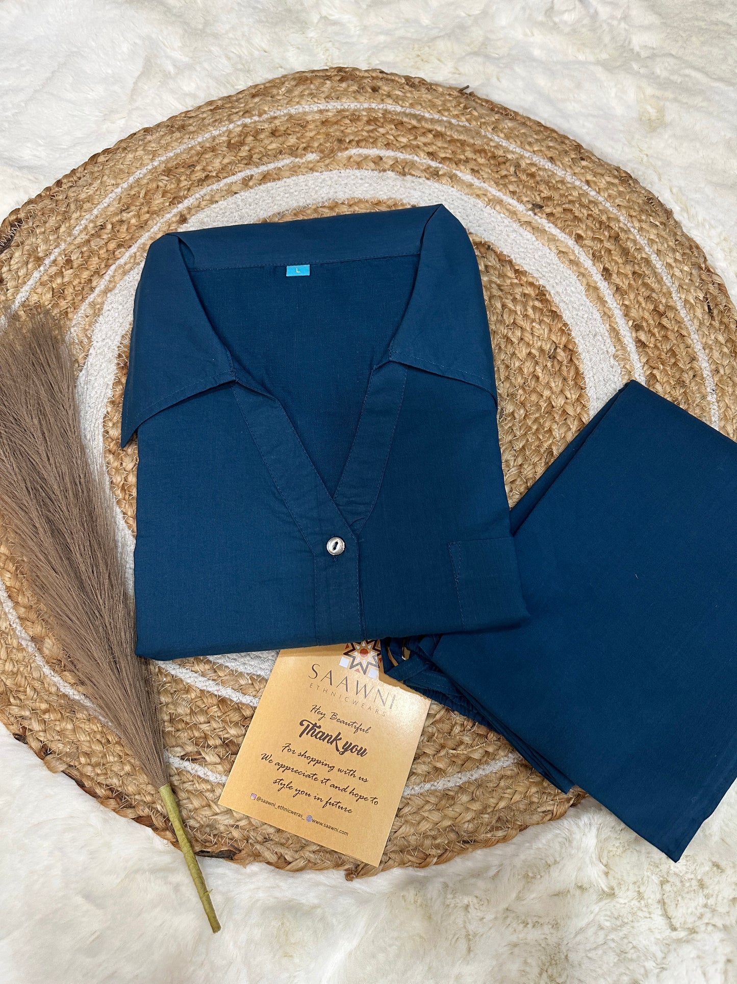 Blue collared kurta with pant
