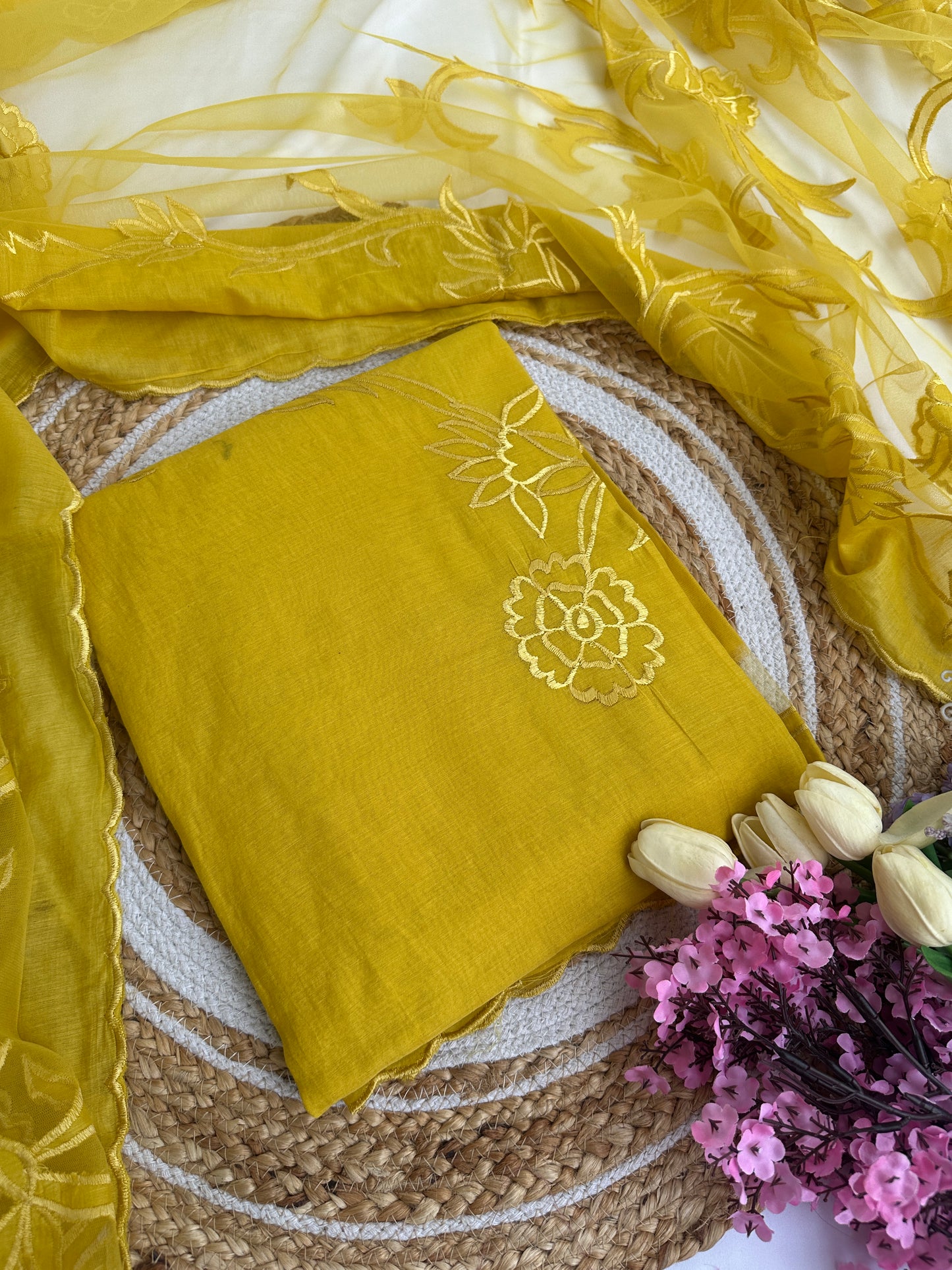 Radiant Yellow Mul Cotton Unstitched Suit Set