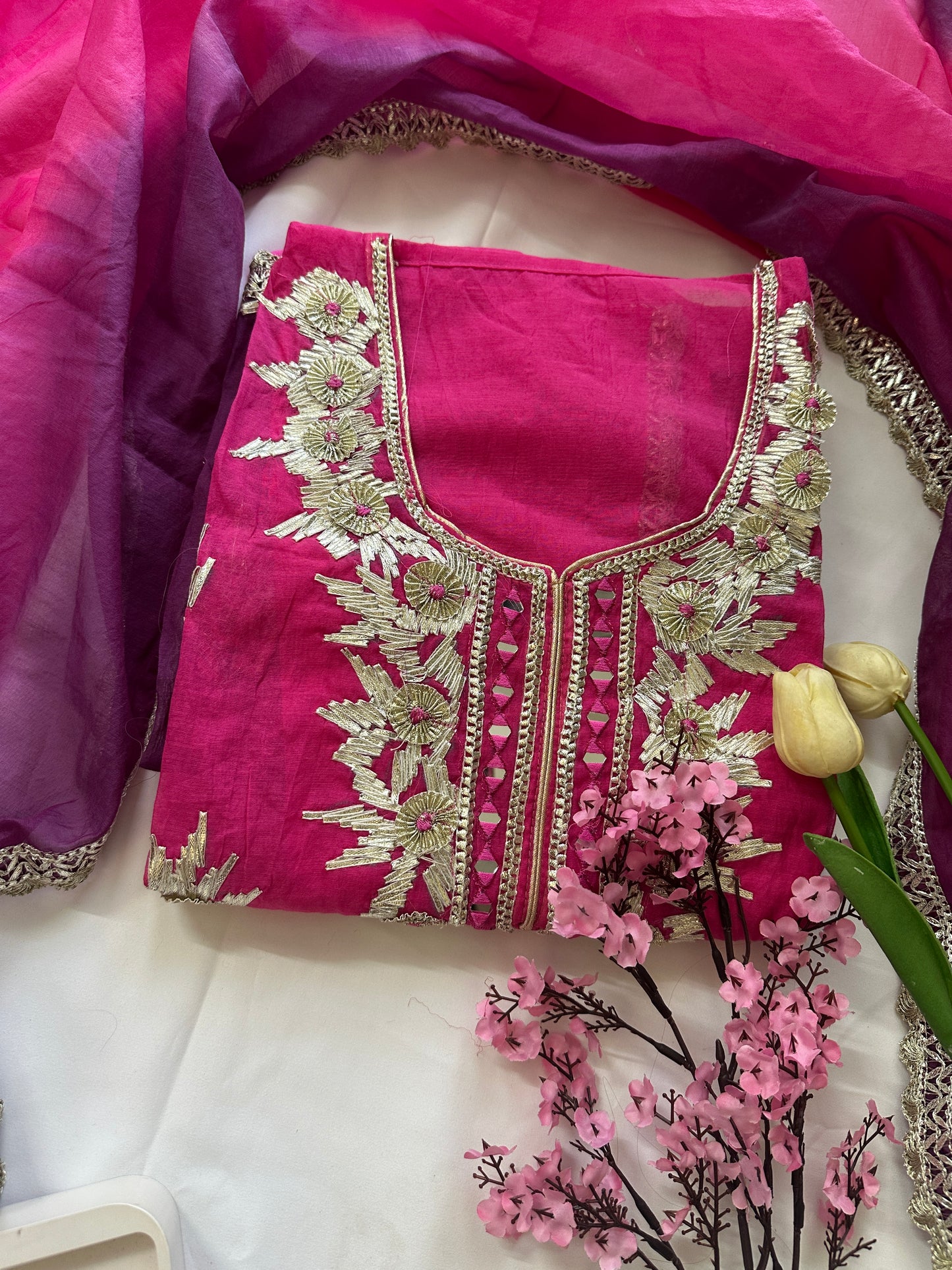 Unstitched gota patti mul cotton suit set