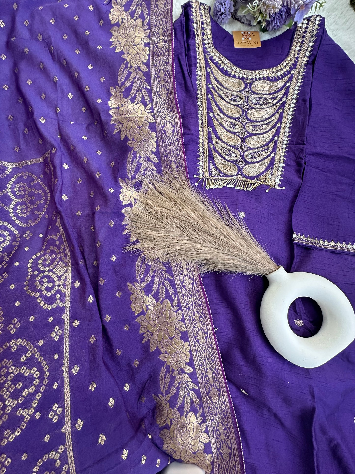 Purple Kurta set with bottom and dupatta