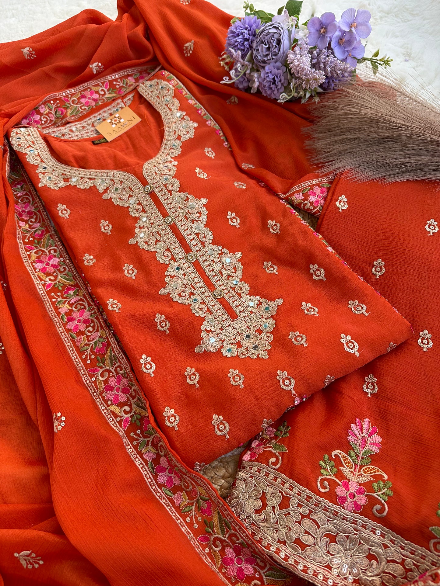 Beautiful Heavy Handwork Suit Set with Palazzo and Dupatta