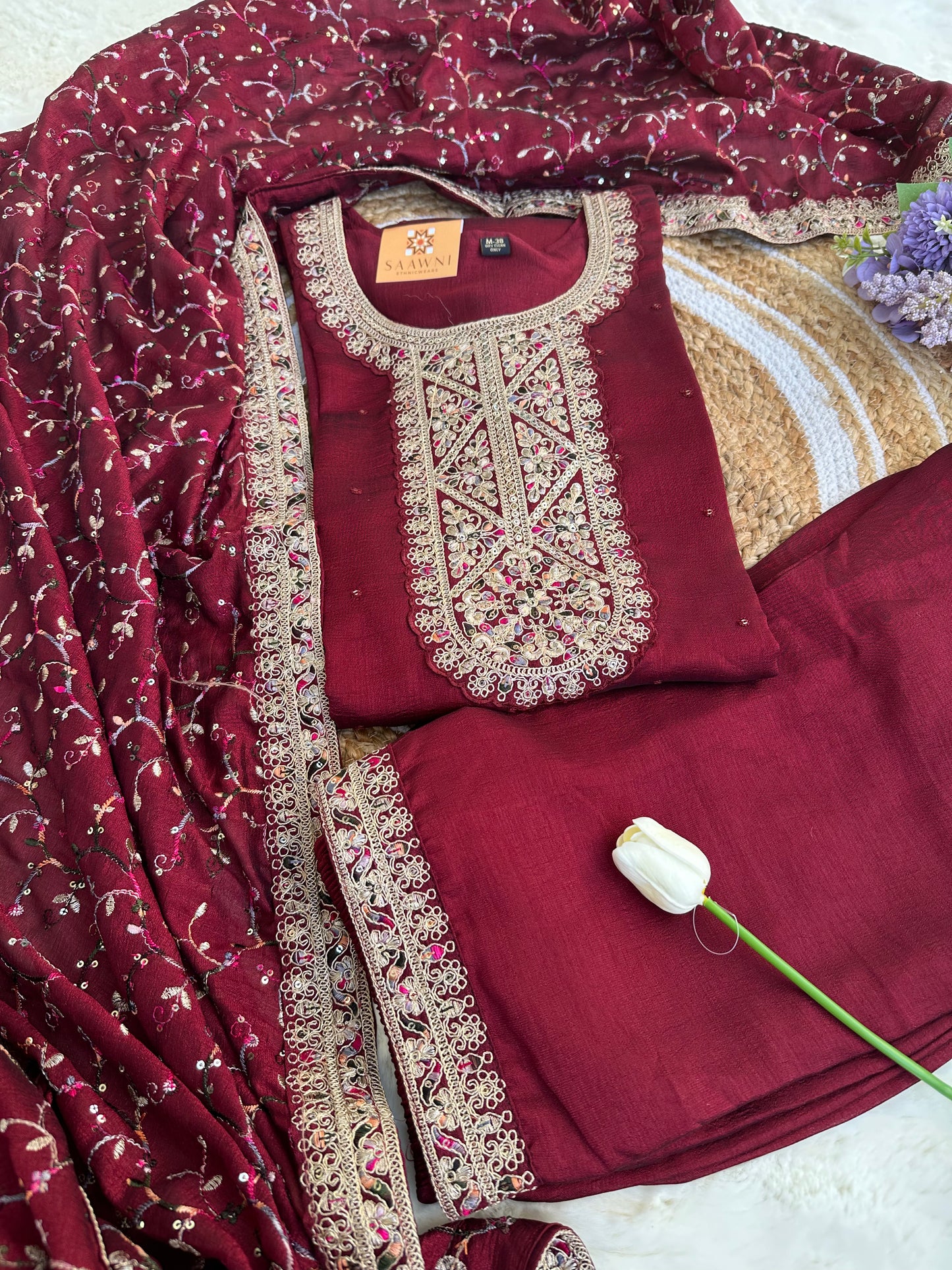 Brown Kurta set with Palazzo and Dupatta