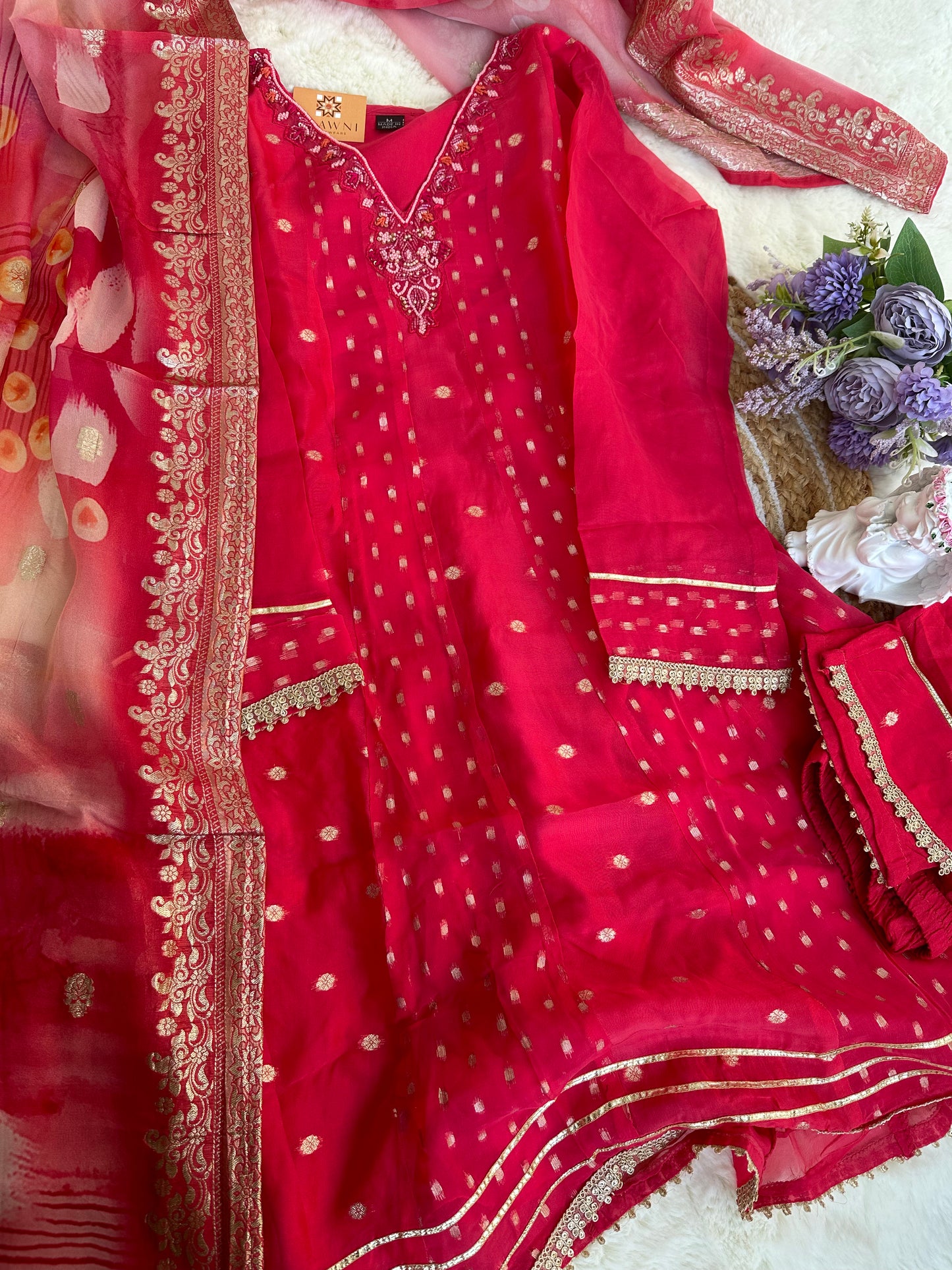 Solid Short kurta with pant and dupatta