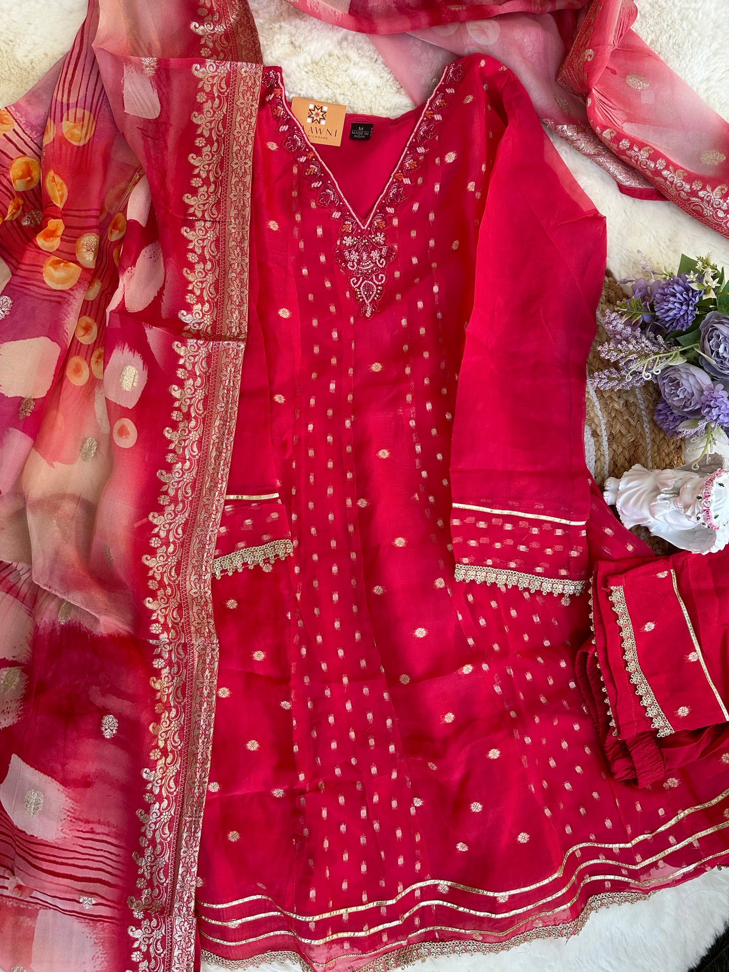Solid Short kurta with pant and dupatta