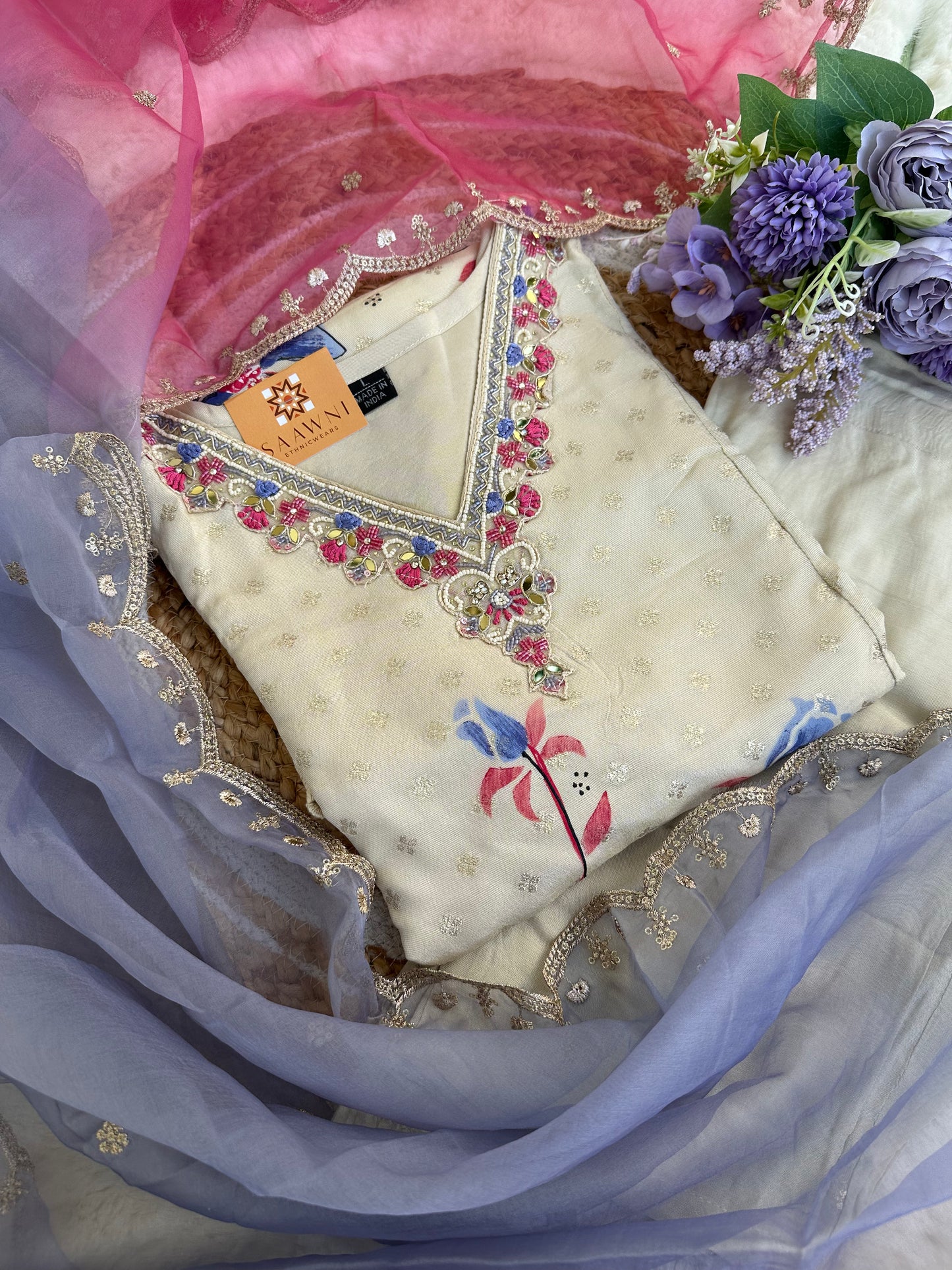 Asymmetric kurta with pant and dupatta