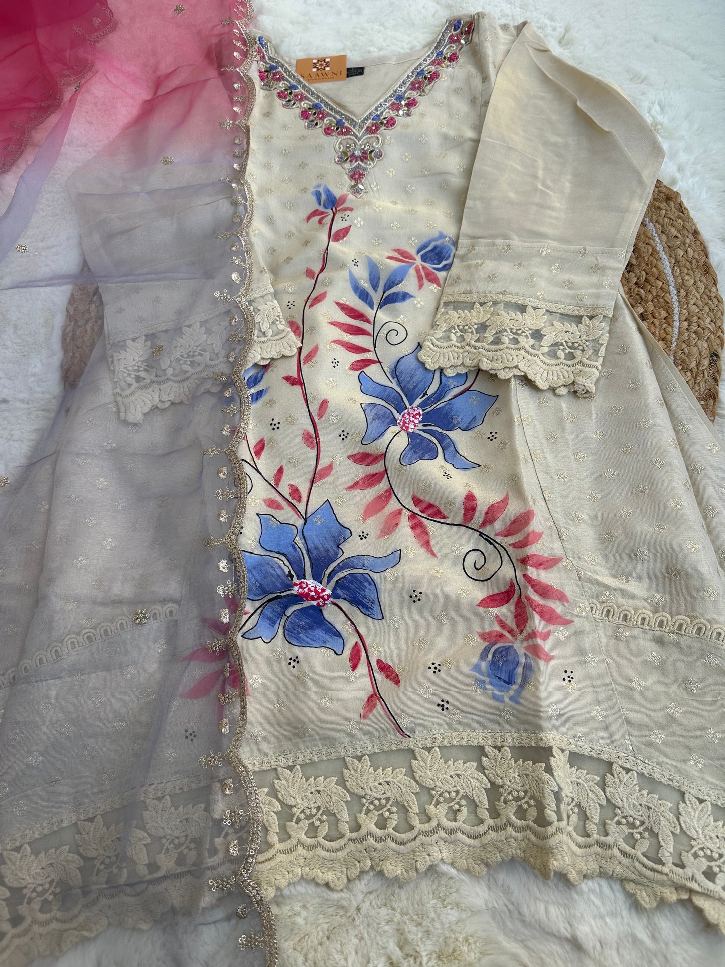 Asymmetric kurta with pant and dupatta