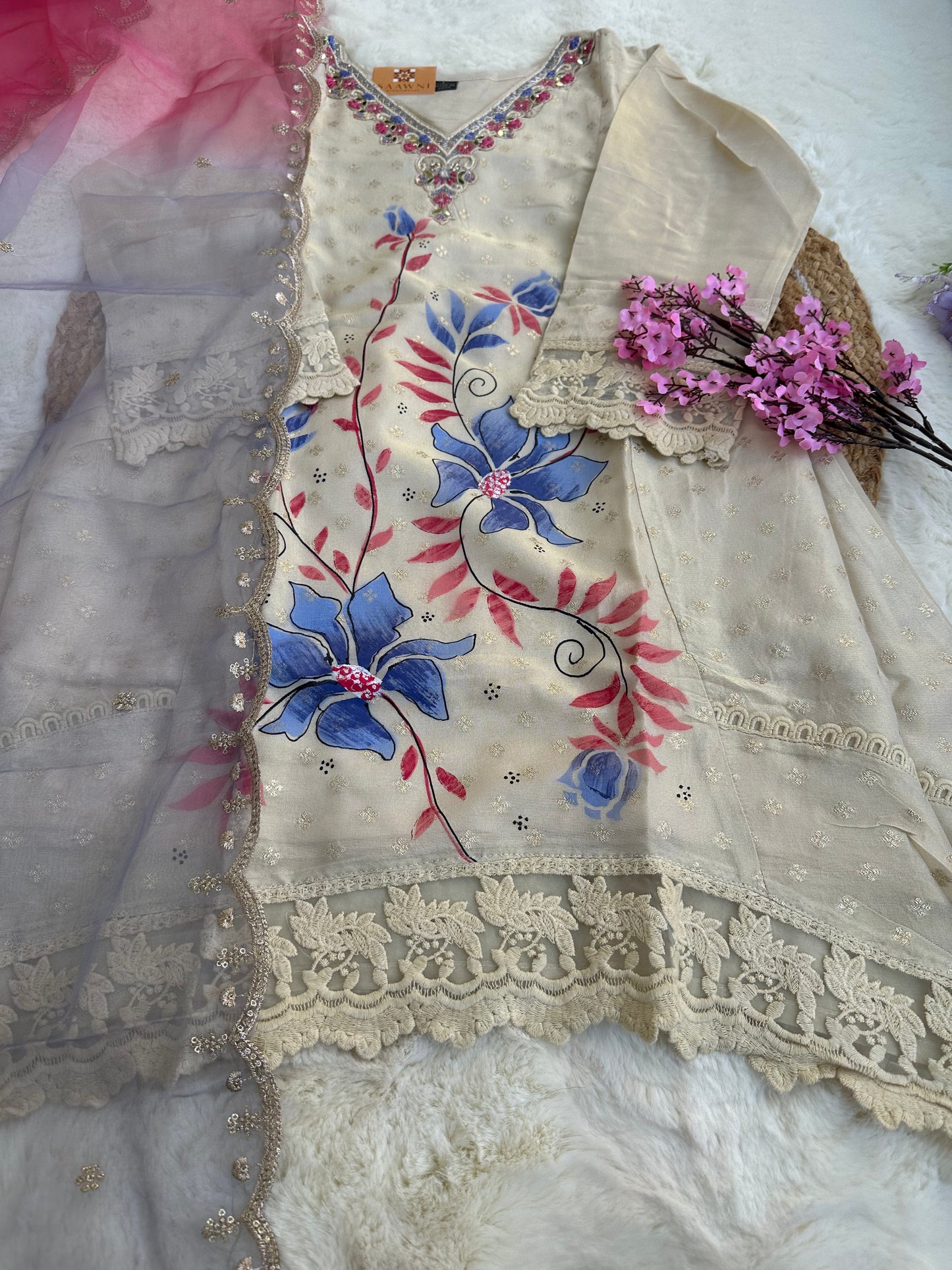 Asymmetric kurta with pant and dupatta