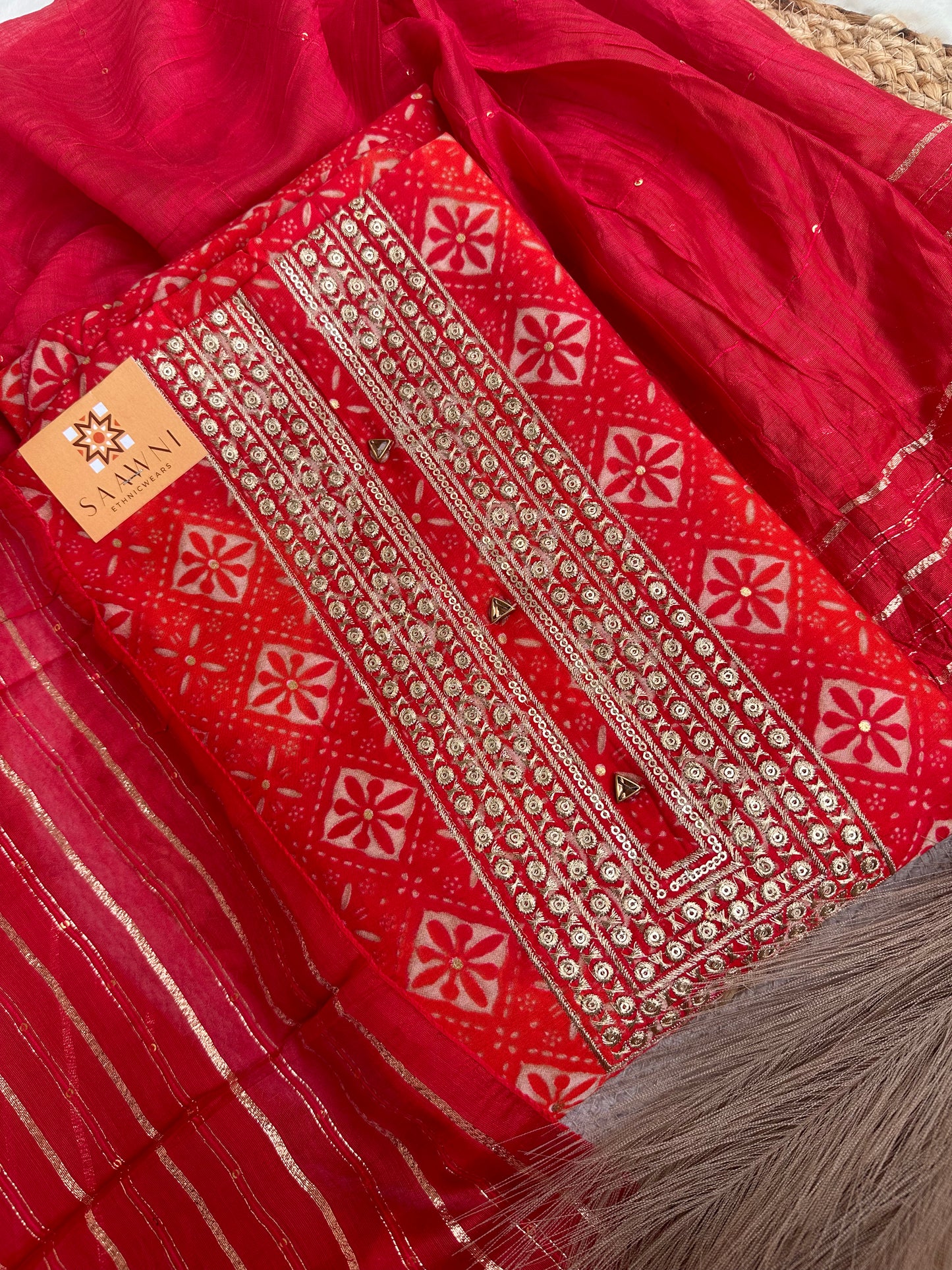 Unstitched red suit set