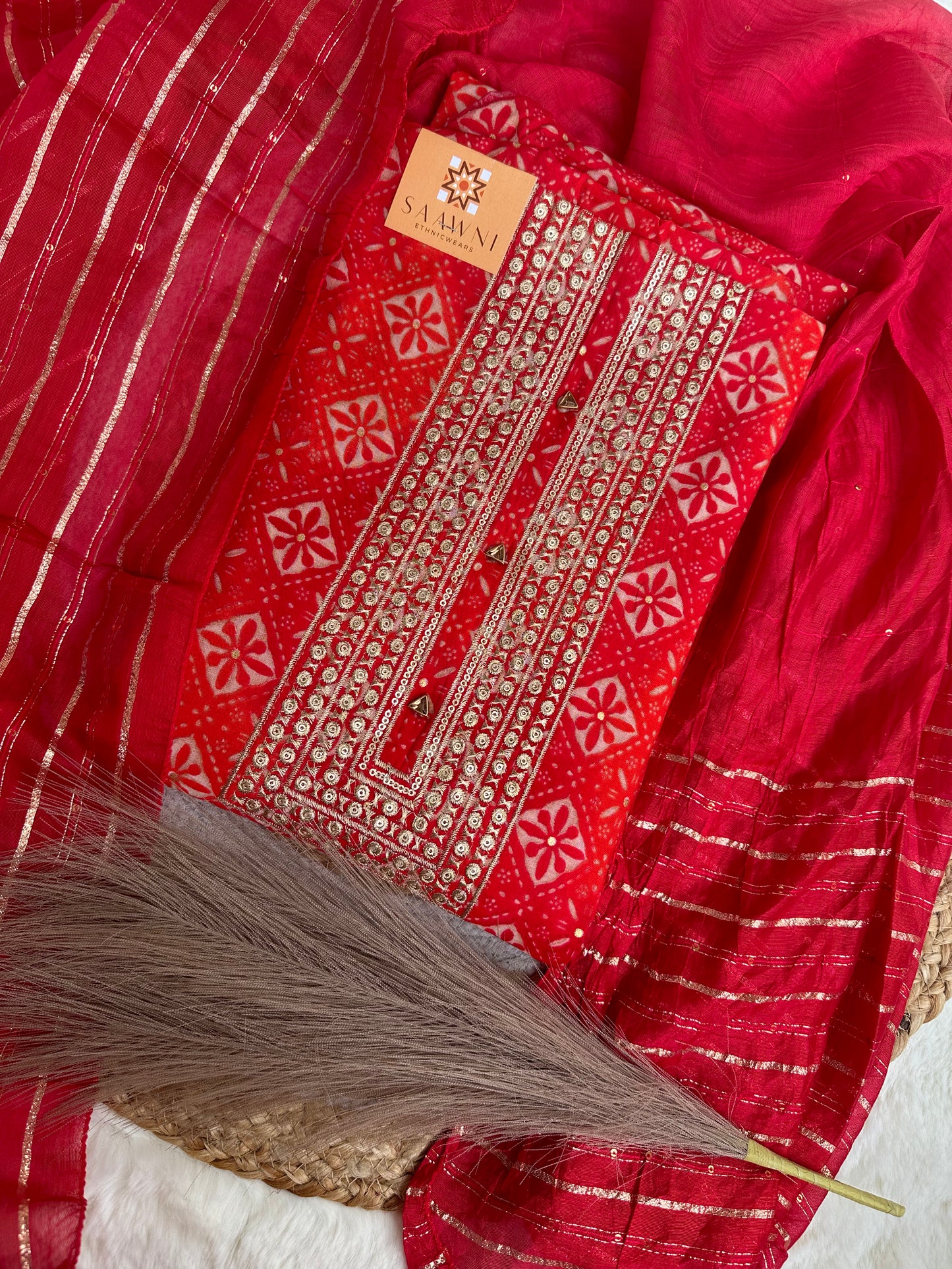 Unstitched red suit set