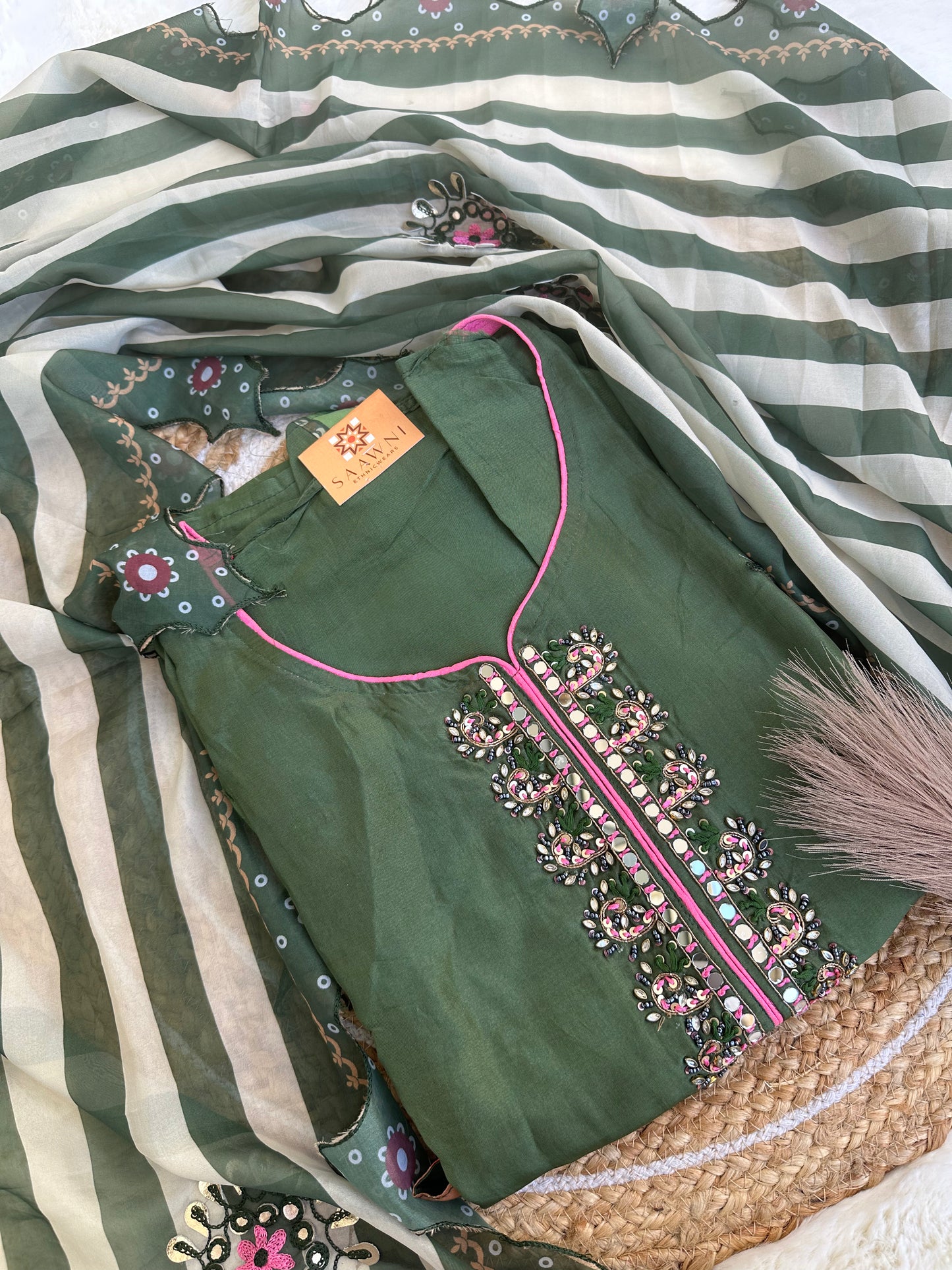 Unstitched green designer suit set
