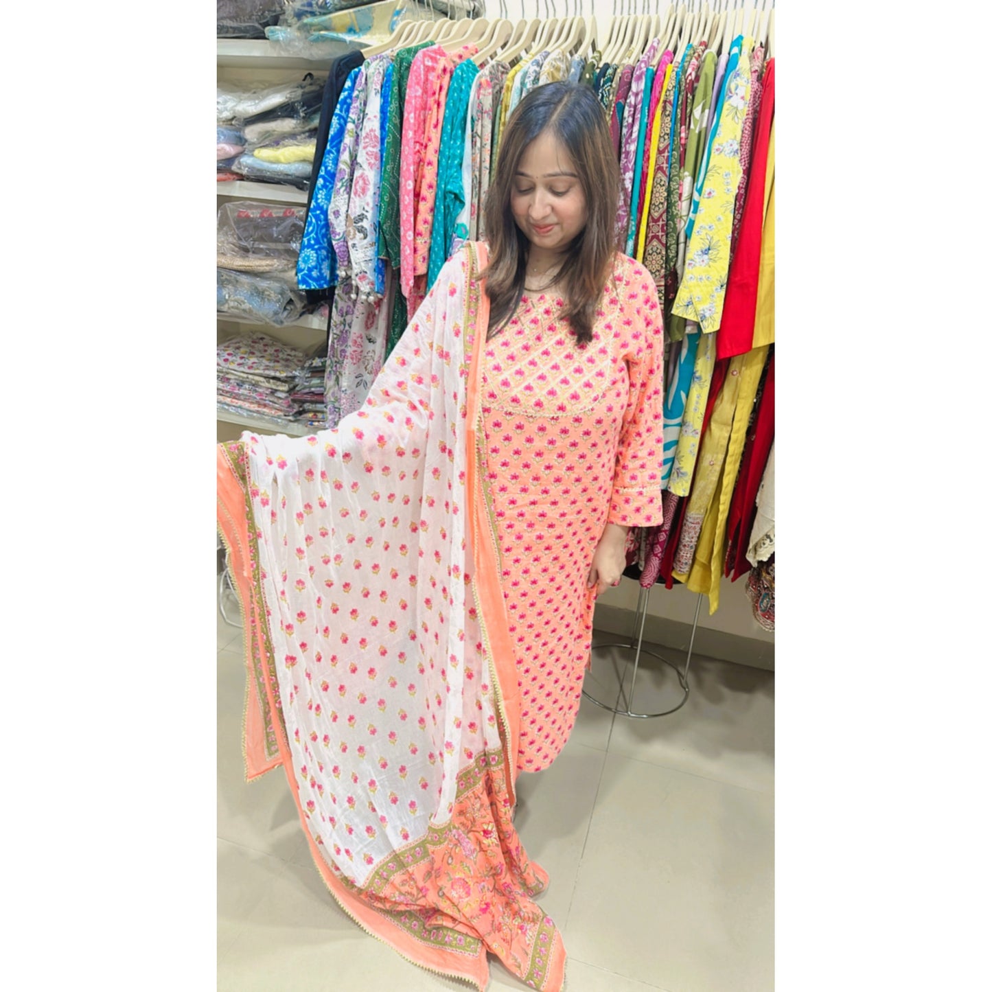 Stitched Floral Gottawork Kurta pant set with Dupatta