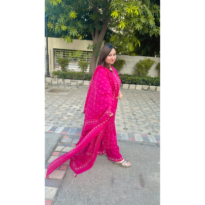 Pink bhandani kurta pant with dupatta