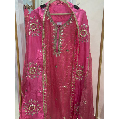 Blush Pink Opara Silk Unstitched Suit Set with Intricately Embroidered Heavy Dupatta