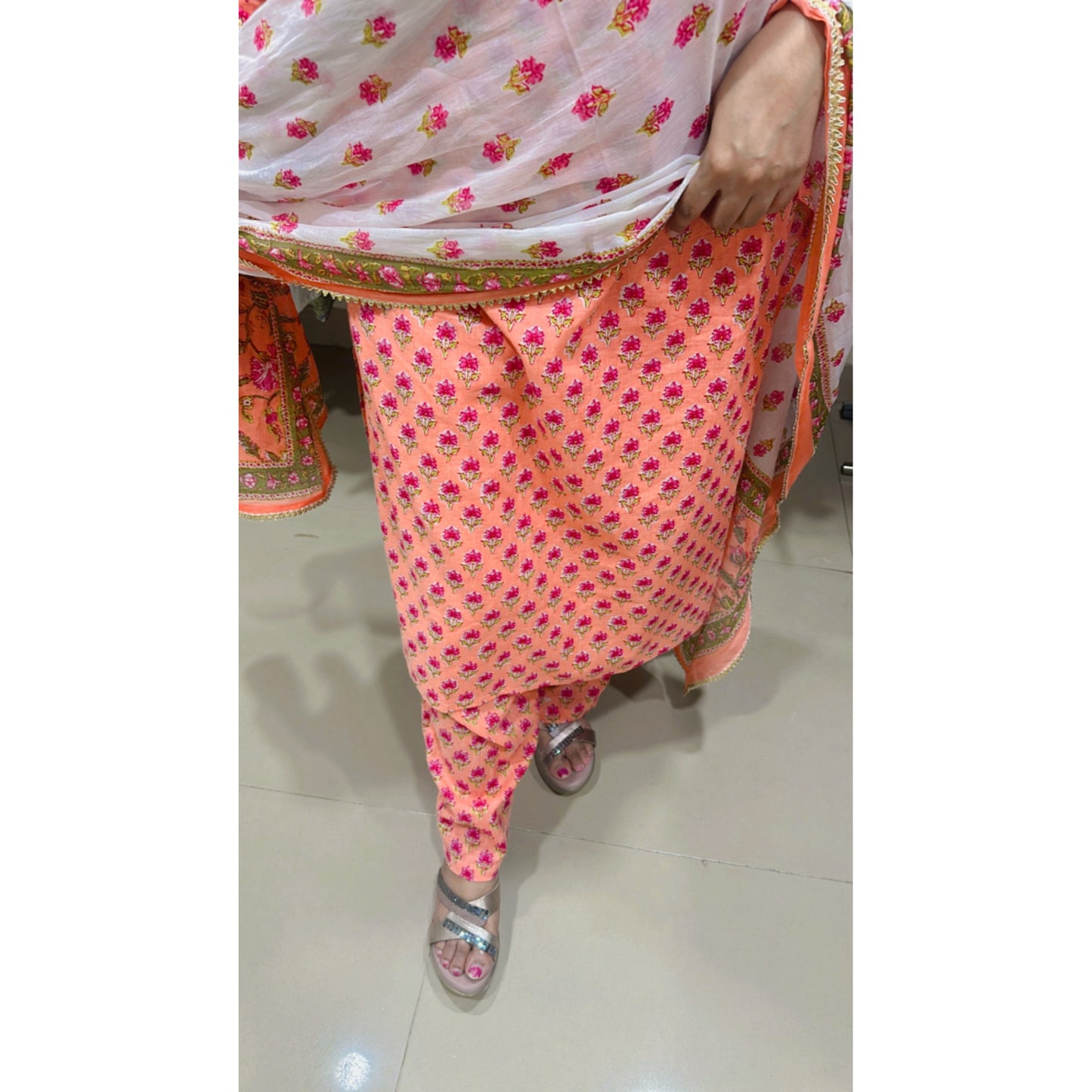Stitched Floral Gottawork Kurta pant set with Dupatta