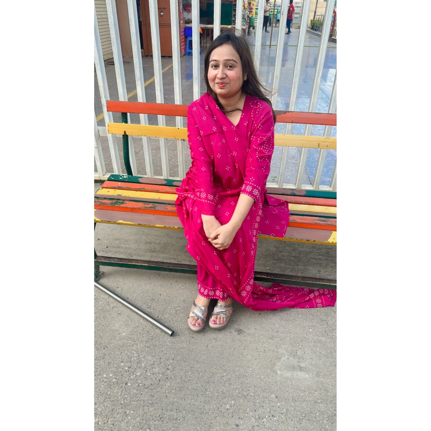 Pink bhandani kurta pant with dupatta