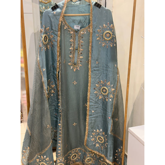 Opara Silk Unstitched Suit Set with Intricately Embroidered Heavy Dupatta