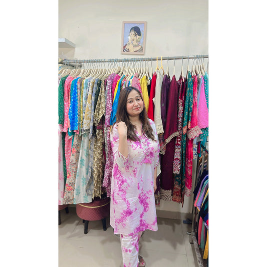 Pink tie and die kurta pant set