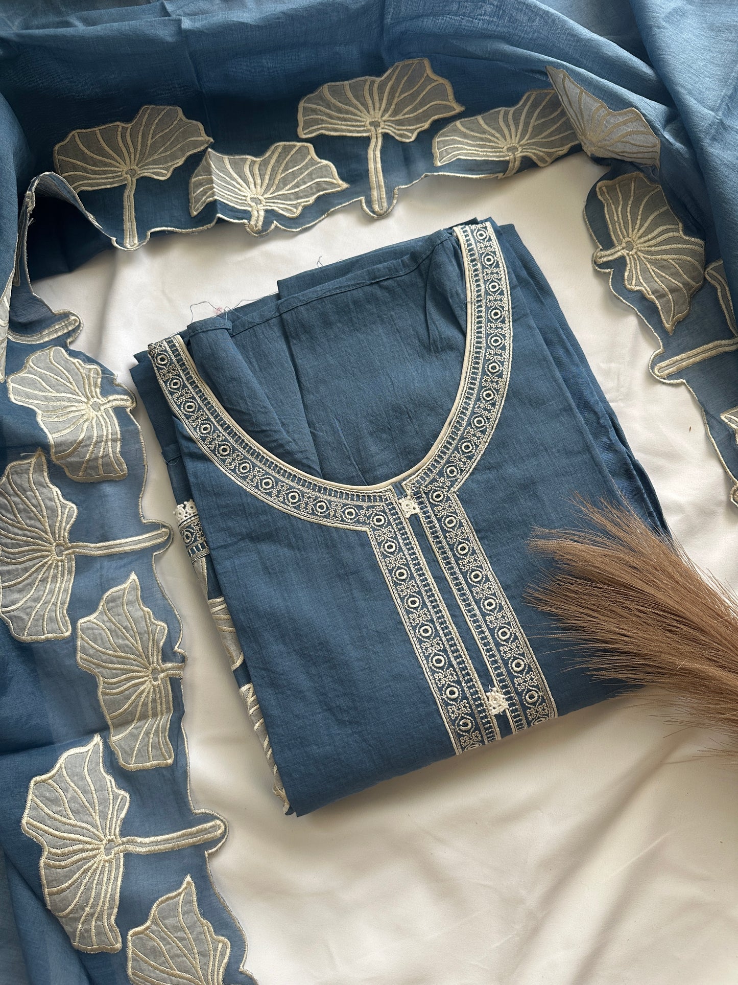Blue mul cotton designer suit set