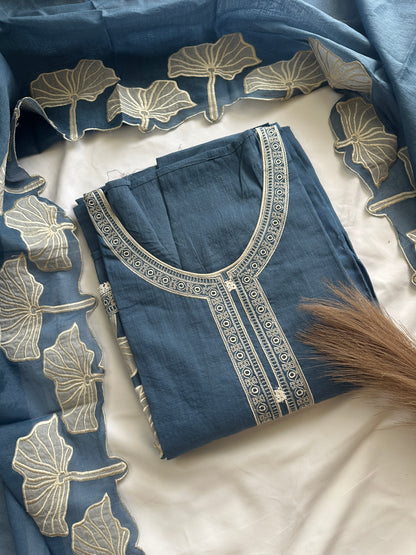 Blue mul cotton designer suit set