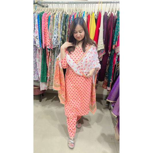 Stitched Floral Gottawork Kurta pant set with Dupatta