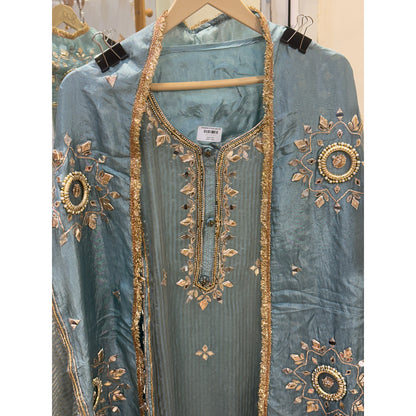 Opara Silk Unstitched Suit Set with Intricately Embroidered Heavy Dupatta