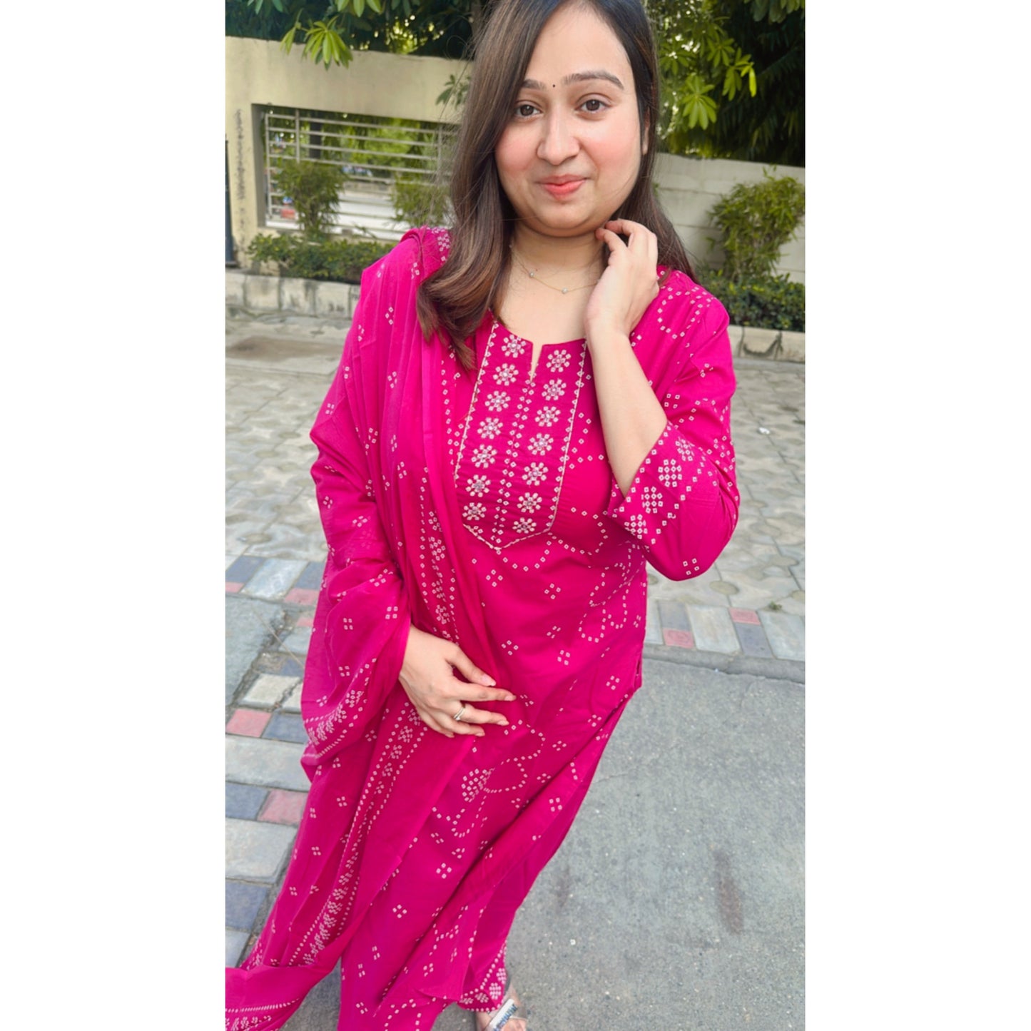 Pink bhandani kurta pant with dupatta