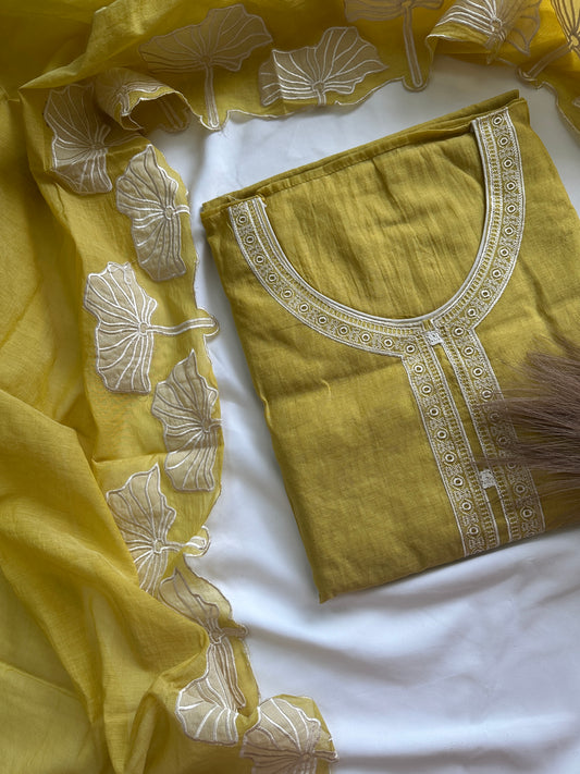 Light yellow mul cotton designer suit set