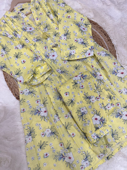 Yellow floral kurta pant set