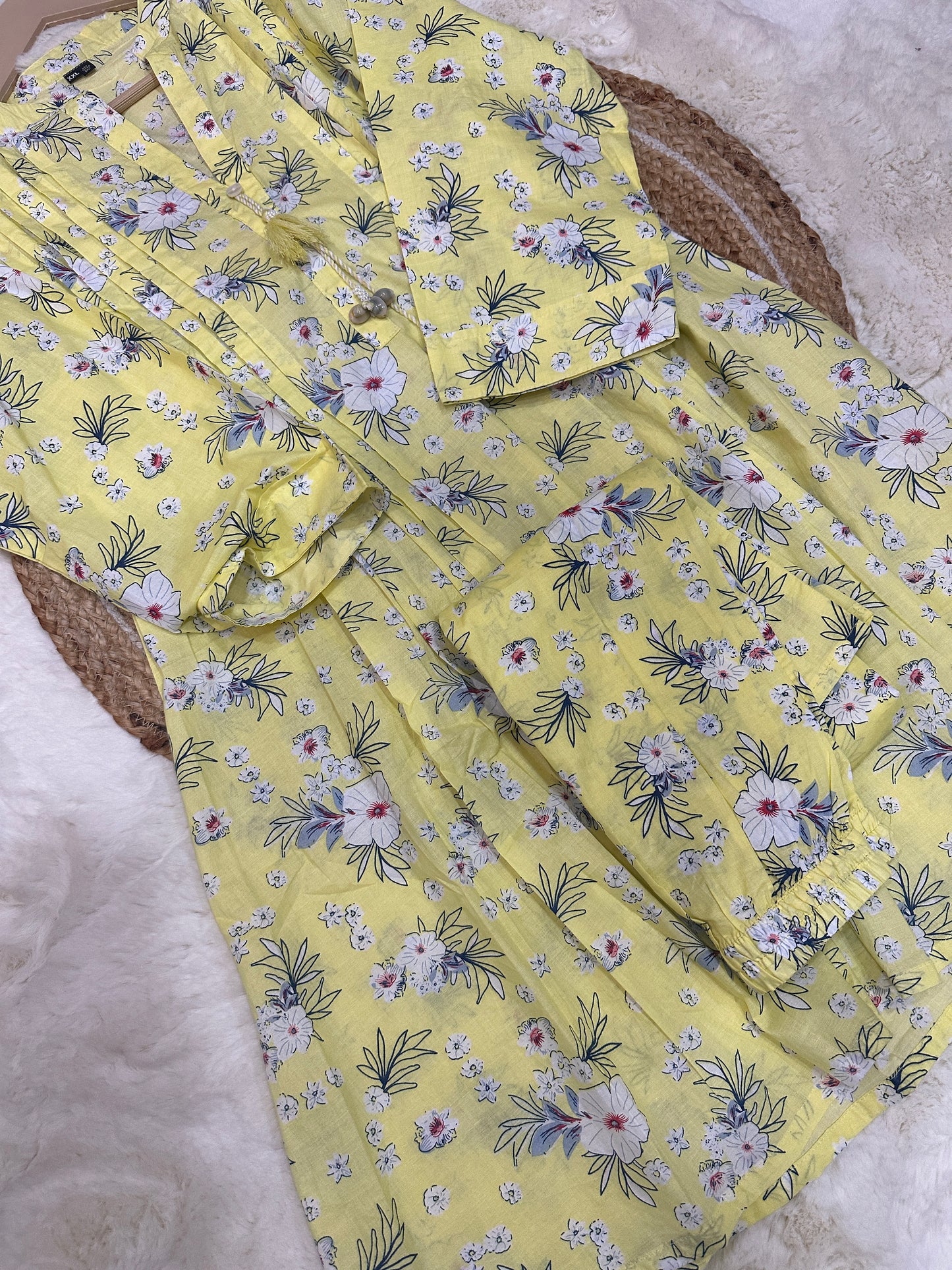 Yellow floral kurta pant set