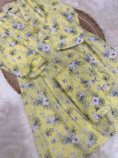 Yellow floral kurta pant set