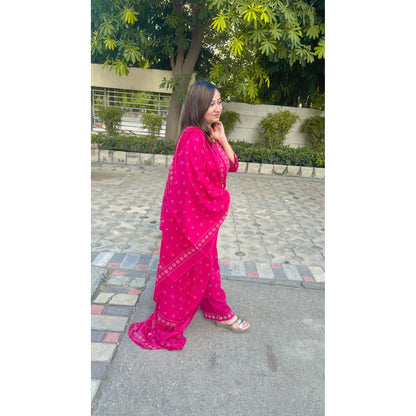 Pink bhandani kurta pant with dupatta
