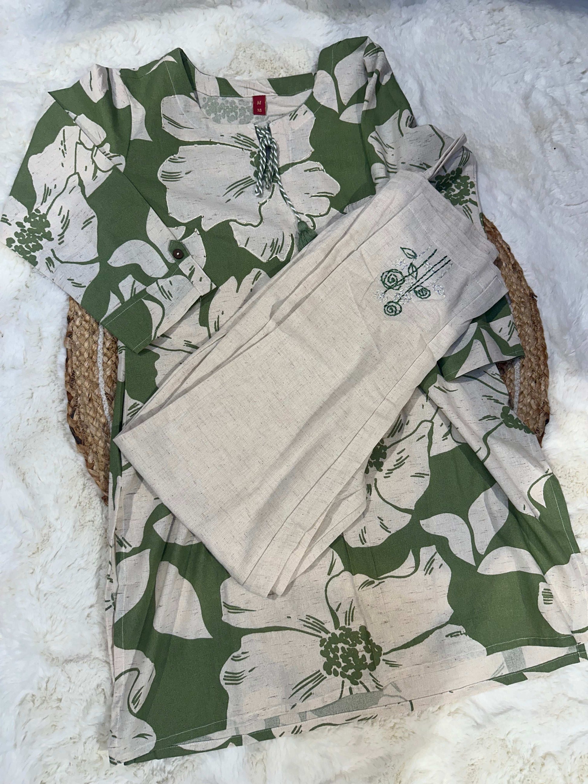Green khadi cotton coord set