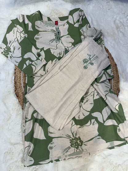 Green khadi cotton coord set