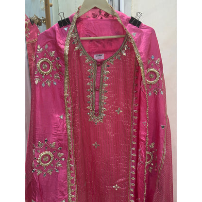 Blush Pink Opara Silk Unstitched Suit Set with Intricately Embroidered Heavy Dupatta
