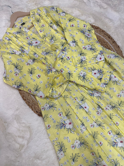 Yellow floral kurta pant set