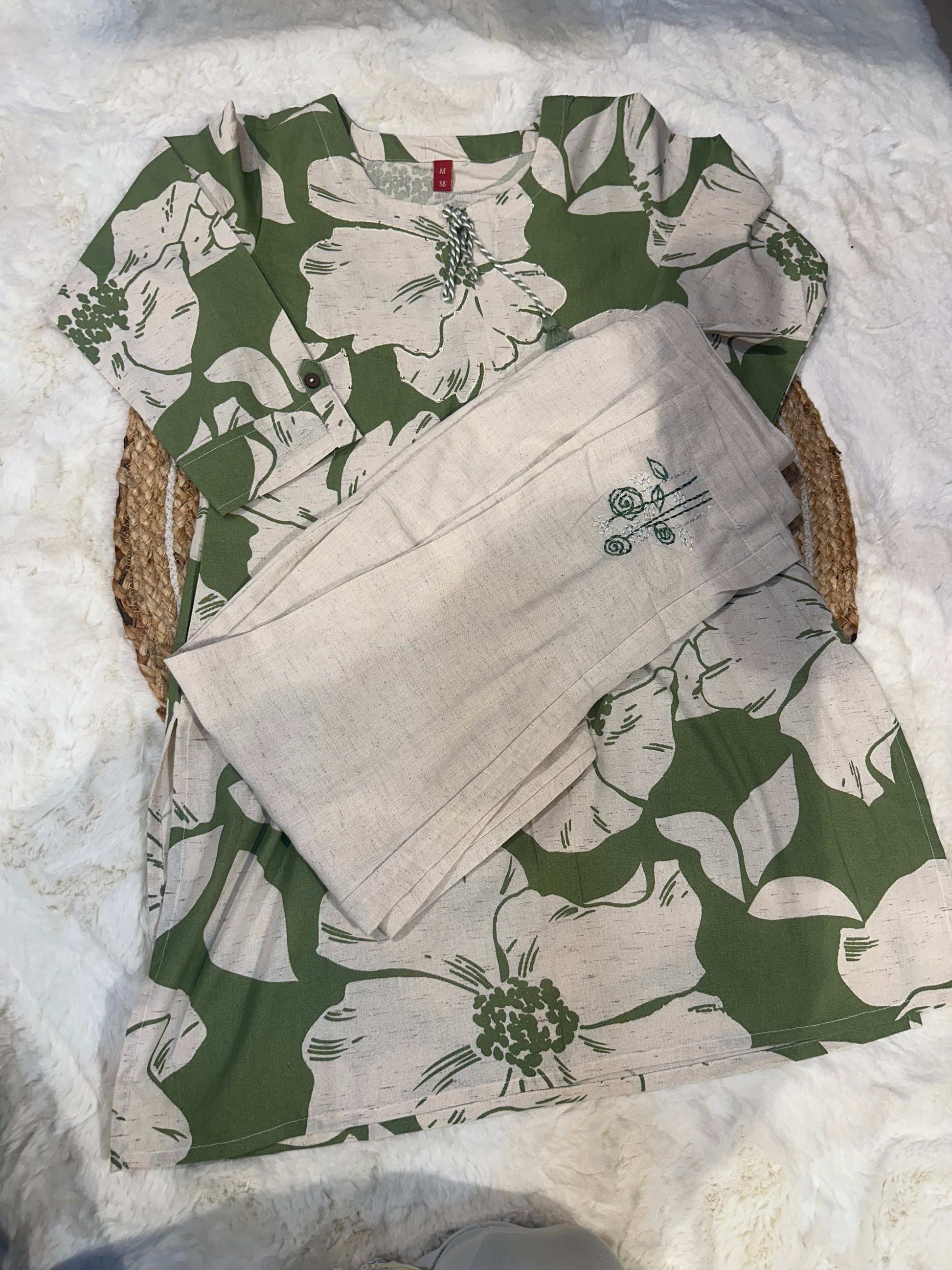 Green khadi cotton coord set