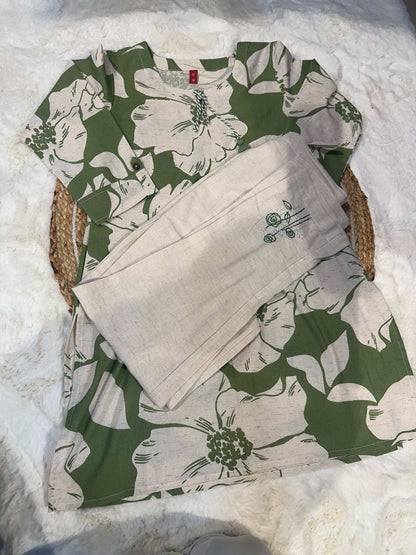 Green khadi cotton coord set