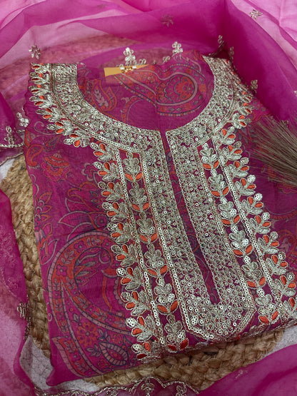 Unstitched organza suit set