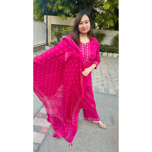 Pink bhandani kurta pant with dupatta
